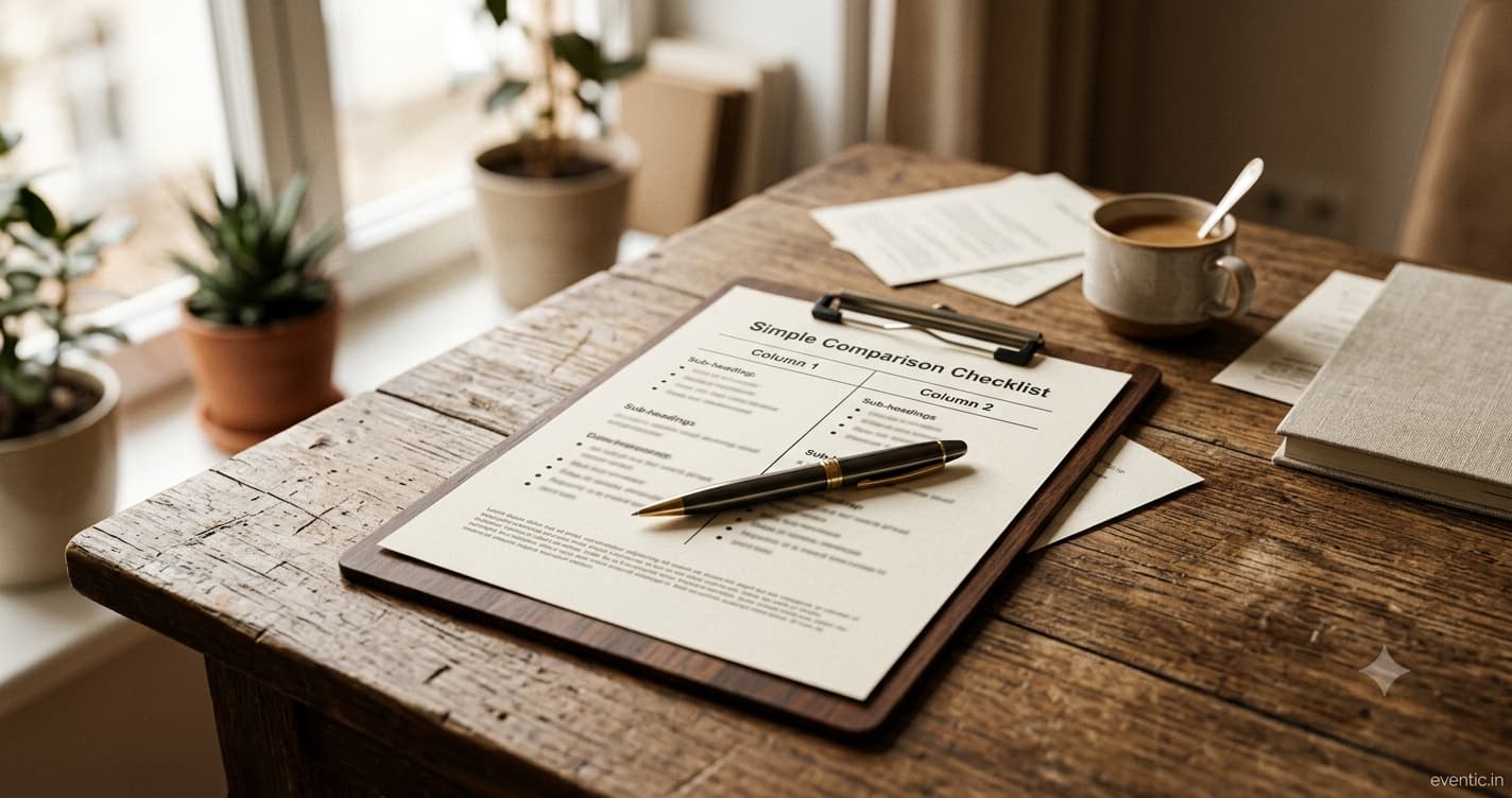 A checklist comparing wedding insurance and general event insurance coverage side by side on a clipboard